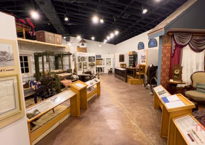 The interior of a museum with displays from different time periods