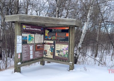 The wooden information kiosk at Agassiz National Wildlife Refuge is filled with interpretive signs